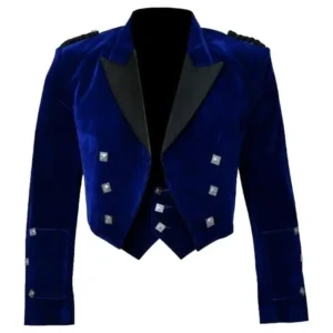 Blue Velvet Scottish Prince Charlie Kilt Jacket