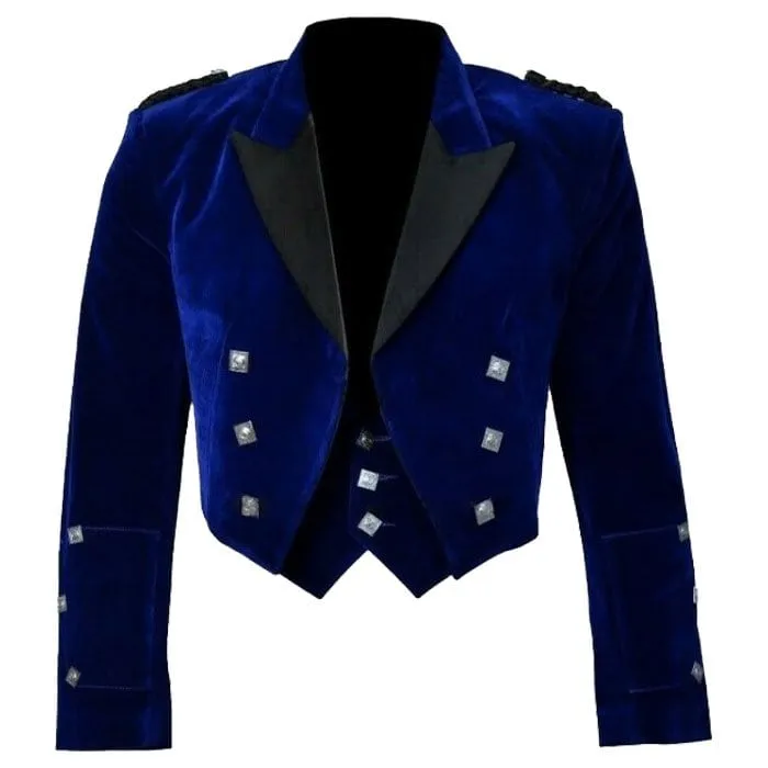 Blue Velvet Scottish Prince Charlie Kilt Jacket