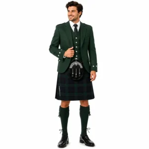 Custom Scottish Kilt Outfit with Dark Green Argyle Jacket