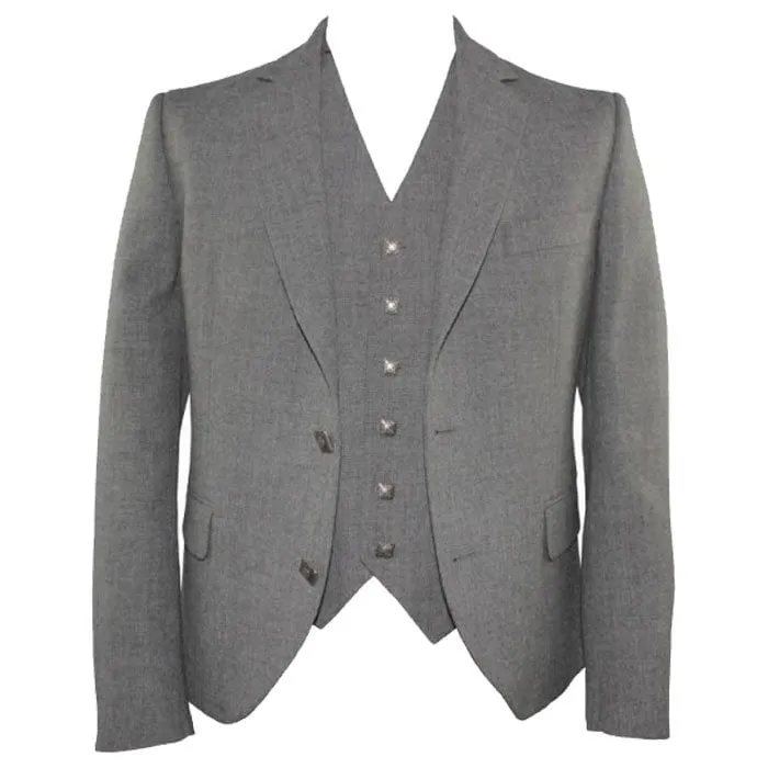 Grey Argyle Jacket With Vest